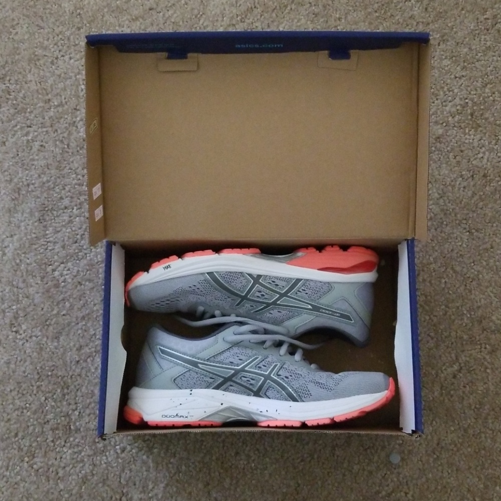 Grey asics running shoes